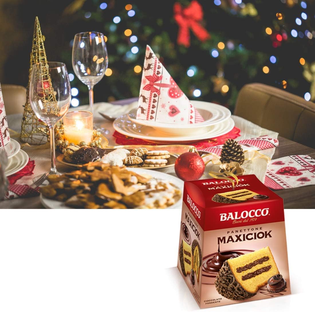 Balocco Panettone Maxiciok con Cioccolato Fondente, Uova Galline Allevate a Terra, Senza Canditi e Uvetta, con Crema, Dolce Natale, Qualità Made in Italy (Panettone Maxiciok, 800 g)