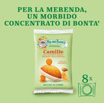 Mulino Bianco Merendine Camille con Carote, Mandorle e Succo d'Arancia, Ricche di Fibre, Snack Dolce per la Merenda, Confezione con 8 Monoporzioni, 304 g