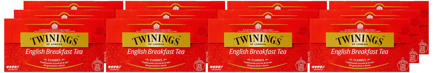 Twinings, English Breakfast Tea, Classica Miscela di Tè Neri Selezionati dal Sapore Deciso e Corposo, Infusi e Tisane, 12 Confezioni da 25 Filtri