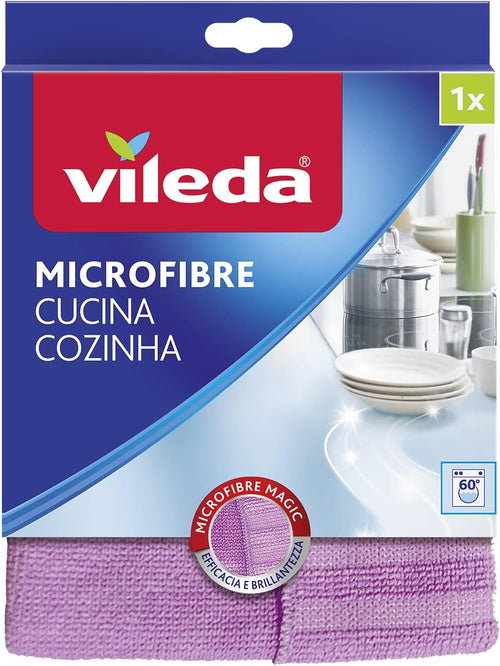 Vileda Microfibre Cucina, Panno per Cucina, in Microfibra, con Bande Abrasive di Nylon, Antigraffio, Disincrostante, 32 x 32 cm, 1 Unità