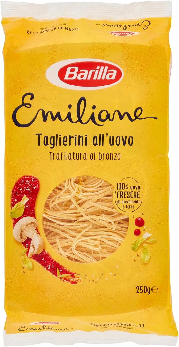 Barilla Le Emiliane Taglierini all'Uovo con Uova Fresche, Pasta dalla Sfoglia Porosa e Delicata, 250g