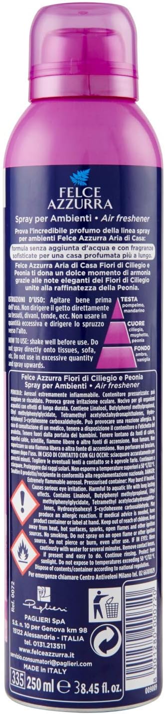 Felce Azzurra Aria di Casa Spray Ambiente, Fiori di Ciliegio e Peonia, 1 unità (Confezione da 1), 250