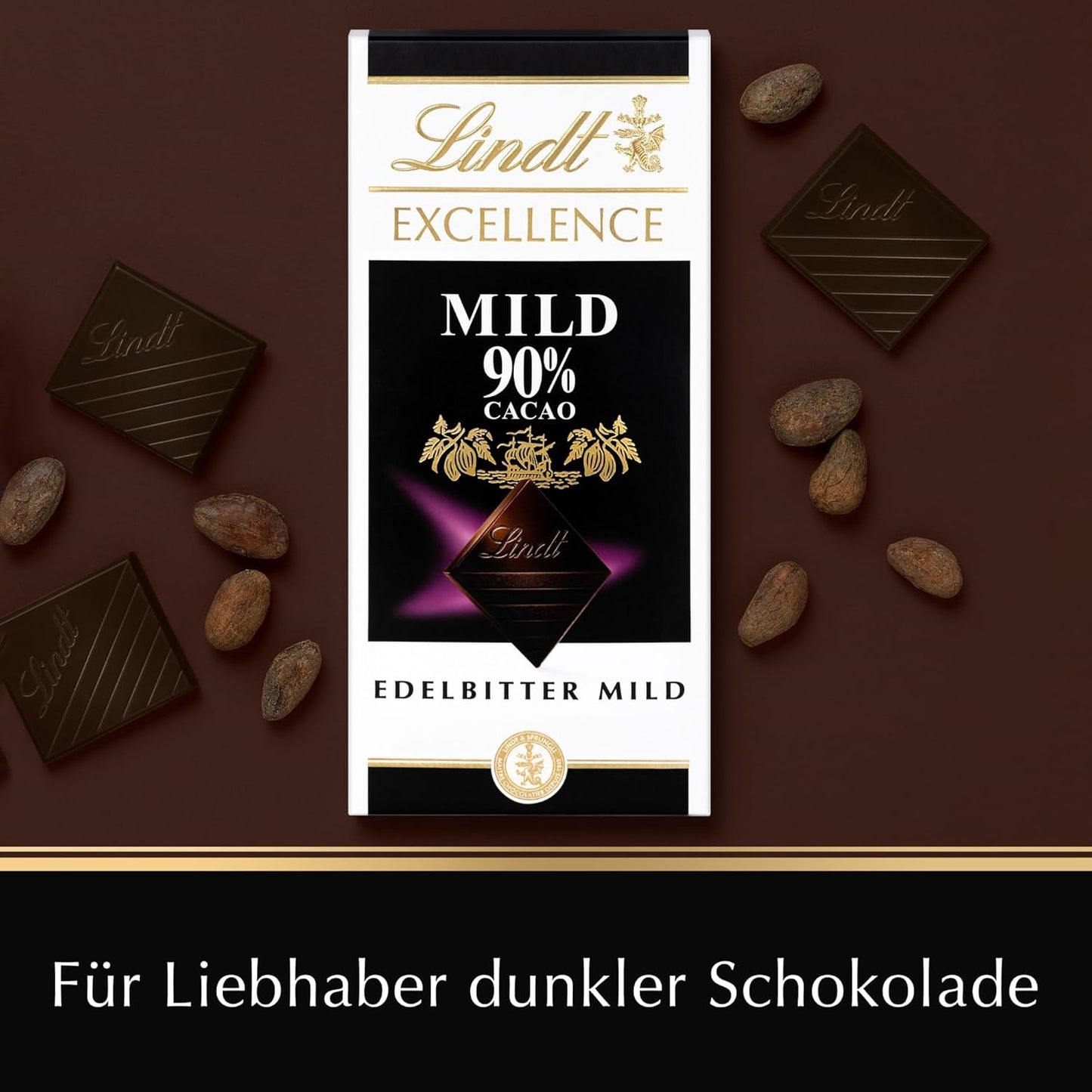 Lindt Excellence Tavoletta di Cioccolato Fondente 90% Cacao, Formato 100g