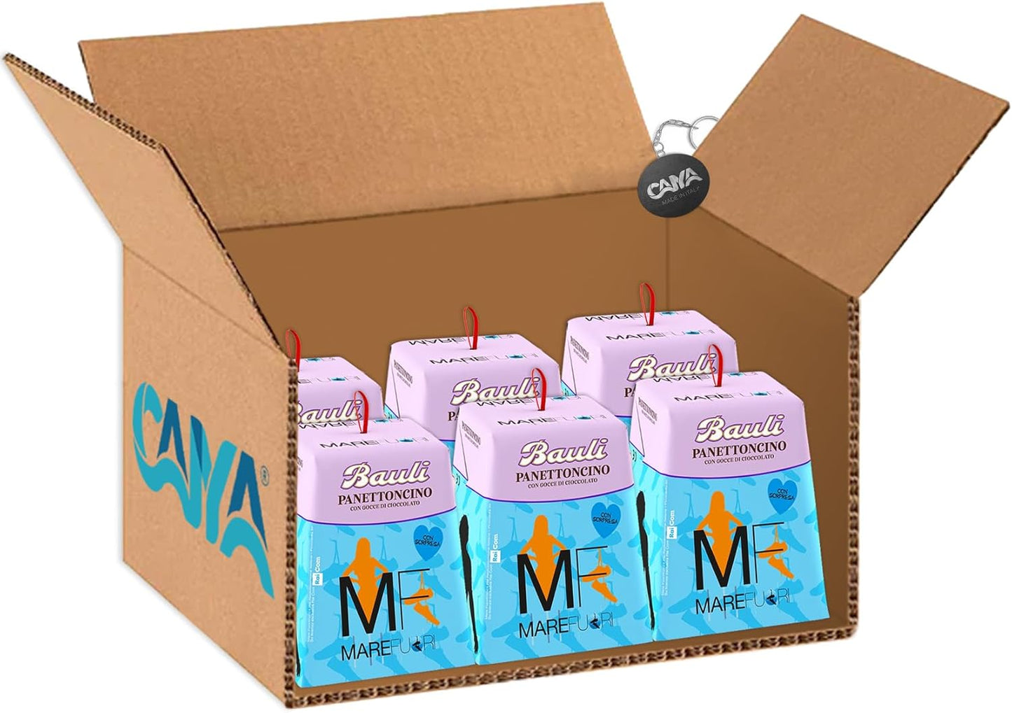 Mini Panettone Mare Fuori con Gocce di Cioccolato Panettoncino Soffice con Sorpresa, Confezione per Bauli 90g [RASPADA® BOX da 6 Pandorini]