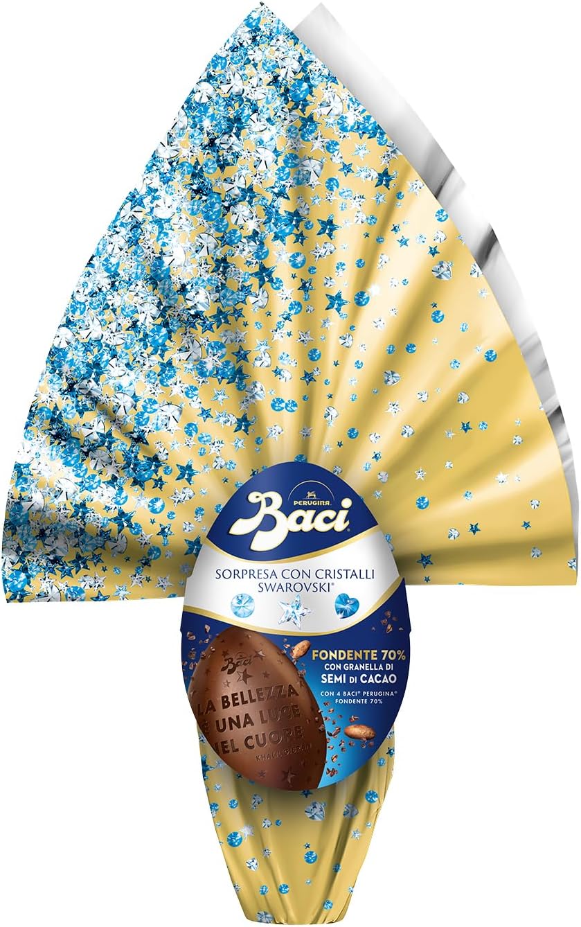 BACI PERUGINA Uovo di Pasqua 2026 Cioccolato Fondente 70% con Sorpresa Swarovski e 4 Cioccolatini 310g