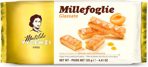 Matilde Vicenzi - Millefoglie Glassate di Matilde con Delicata Nota di Albicocca, Croccanti Pasticcini di Delicata Sfoglia, Fragranti e Friabili, Confezione da 125 gr