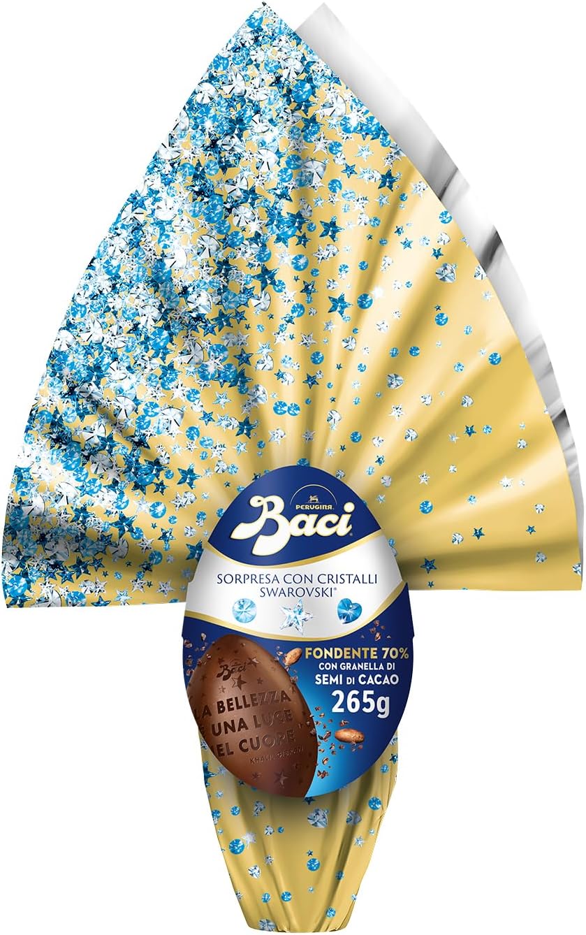 BACI PERUGINA Uovo di Pasqua 2026 Cioccolato Fondente 70% con Sorpresa Swarovski e 4 Cioccolatini 310g