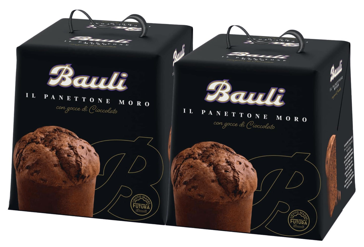 2X Panettone Moro il nuovo Panettone Black con Cacao e Gocce di Cioccolato, Senza Uvetta e Canditi per bauli 900g