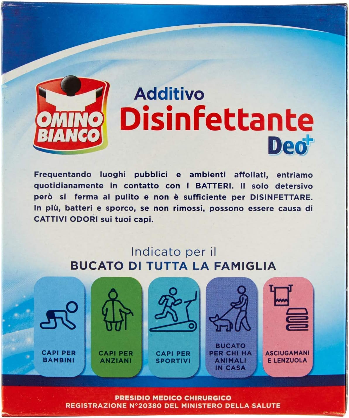 Omino Bianco - Additivo Lavatrice Disinfettante in Polvere per Bucato, Smacchia e Elimina i Cattivi Odori, con Tecnologia Deo+, 450 g