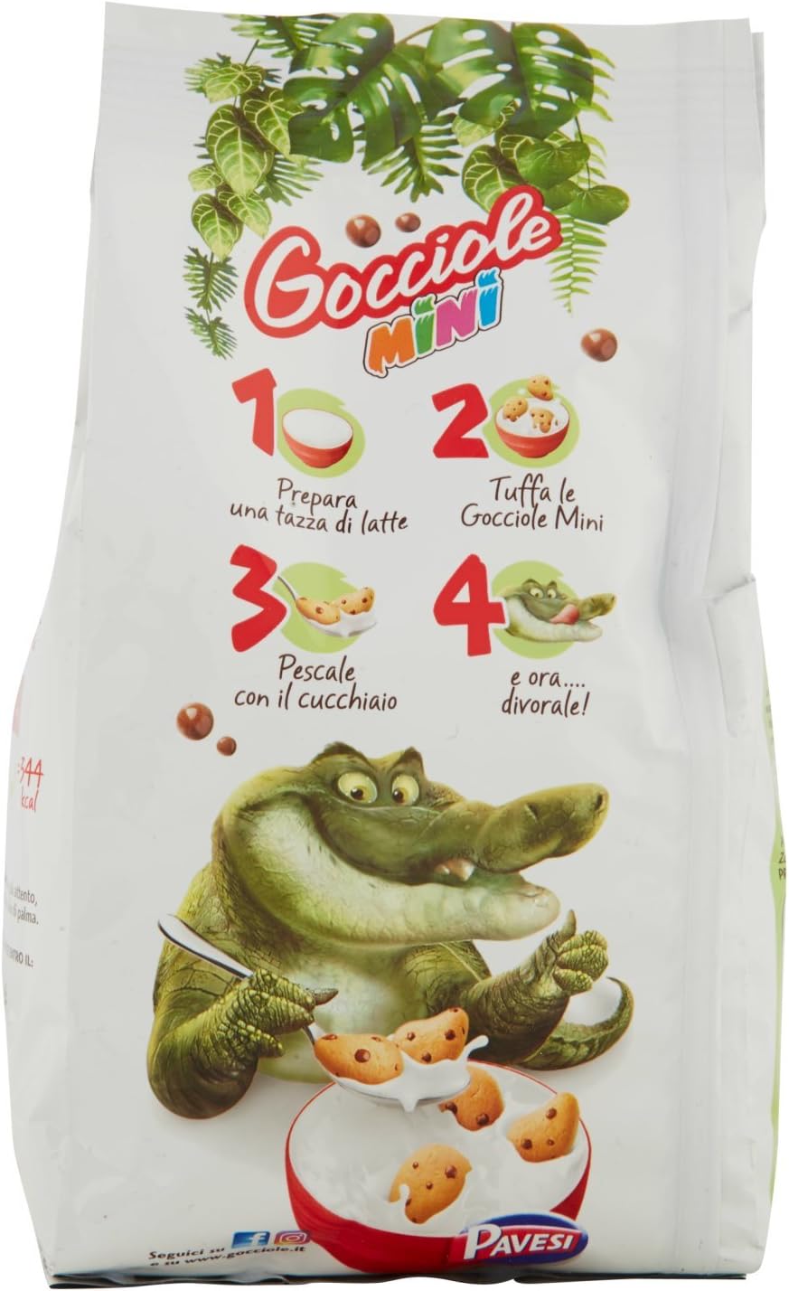 Pavesi Biscotti Frollini Gocciole Mini con Cioccolato, Biscotti da Colazione - 350 g