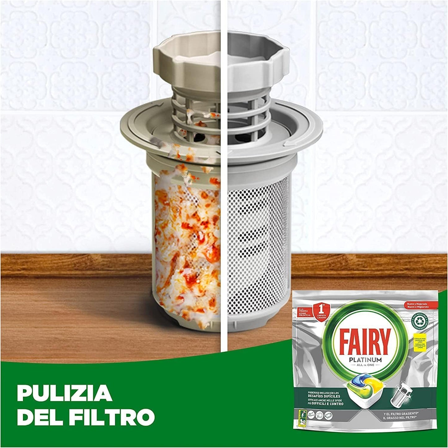 Fairy Platinum Detersivo Pastiglie Lavastoviglie, Brillantante, 54 Capsule Lavastoviglie, Limone, con Sistema Di Prelavaggio Integrato, Efficace nelle Sfide Difficili Contro lo Sporco