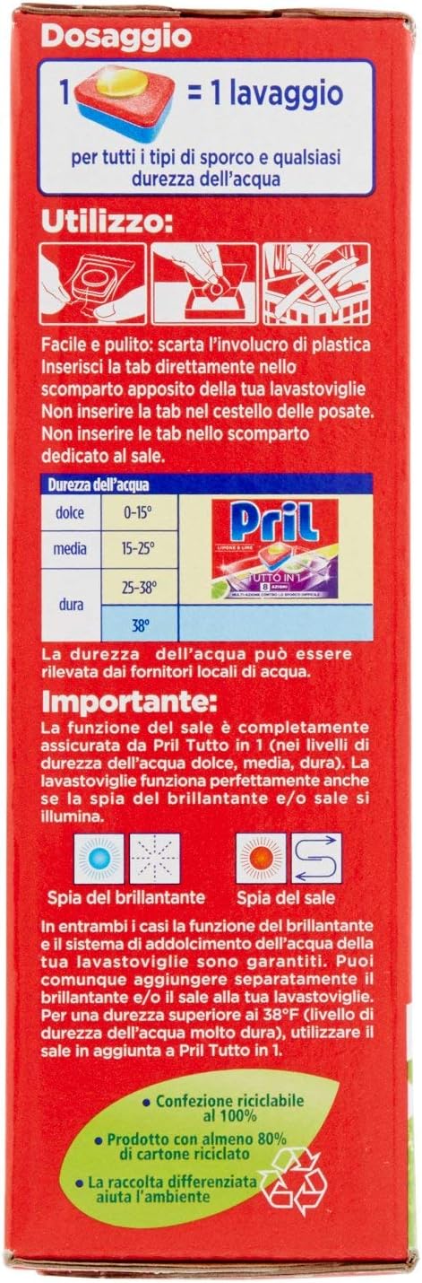 Pril Tutto in 1 Limone & Lime Detersivo Tabs, Pastiglie per lavastoviglie attive già a temperature di 40°, Detersivo lavastoviglie a 8 azioni, 1 x 26 tabs