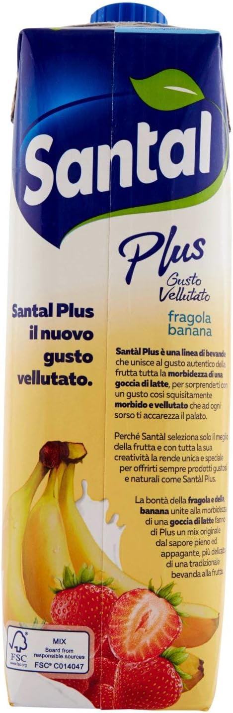 Santàl Plus, Succo di Fragola e Banana, con Una Goccia di Latte, 1L