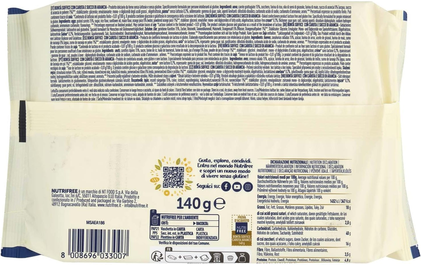 Nutrifree Bonta' Soffice Con Carota E Succo Di Arancia Gr35x4, 140g