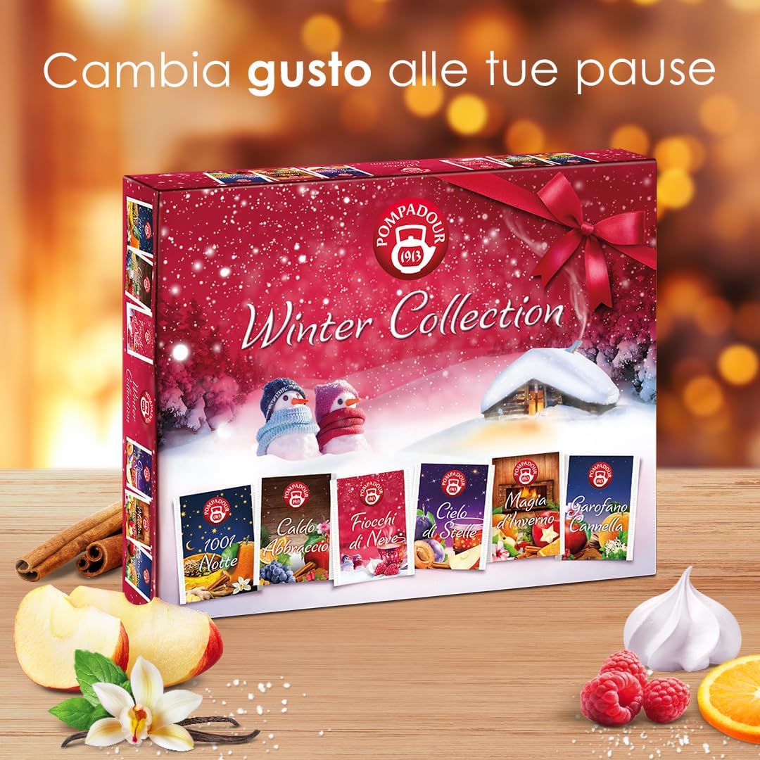Pompadour Winter Collection - Confezione Regalo con 30 Filtri di Infusi Invernali Assortiti in 6 Gusti Deliziosi (1 conf.)
