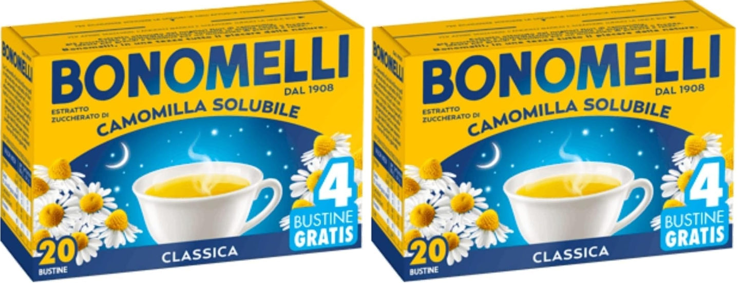 Bonomelli Camomilla Solubile Classica 20 bustine, Concentrato Estratto da Fiori Selezionati, Dona Momenti di Calma e Relax (Confezione da 2)