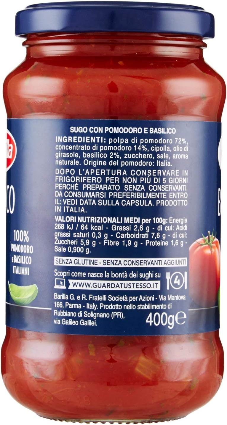 Barilla Sugo al Pomodoro e Basilico Salsa Pronta, Senza Glutine - 400 gr