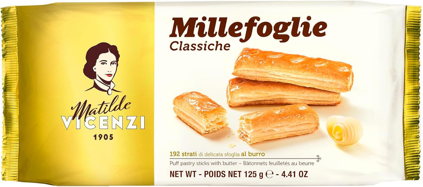 Matilde Vicenzi - Millefoglie Classiche di Matilde, Croccanti Pasticcini di Delicata Sfoglia, Fragranti e Friabili, con Tutto il Sapore del Burro, Confezione da 125 gr