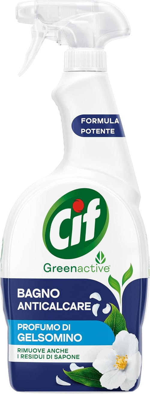 Cif Bagno, Spray Detergente Bagno Anticalcare, 650 ml, per la Rimozione di Residui di Sapone e Calcare, con Profumo al Gelsomino e Agenti Pulenti di Origine Naturale, 100% Fragranza Biodegradabile