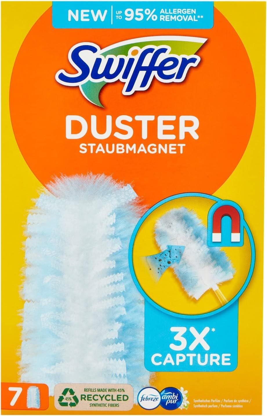 Swiffer Duster Piumini Catturapolvere, 7 Piumini, Profumo Freschezza di Ambi Pur, Cattura e Intrappola Polvere e Sporco, Raggiunge i Punti Più Difficili della Casa