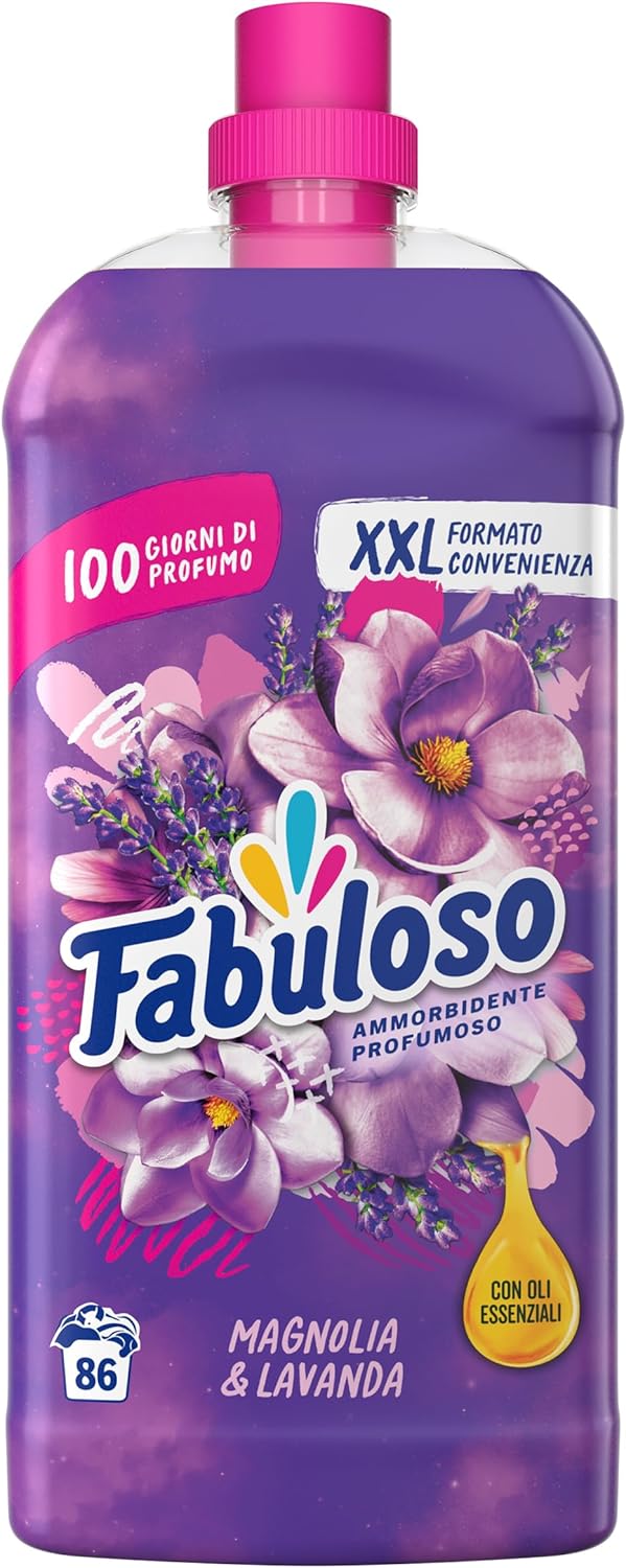 Fabuloso Ammorbidente Concentrato Profumato Magnolia & Lavanda 1,9L | Fragranza che Dura per Settimane* | Fragranza Attivata dal Movimento | Rende i Capi Più Facili da Stirare** | 86 Lavaggi