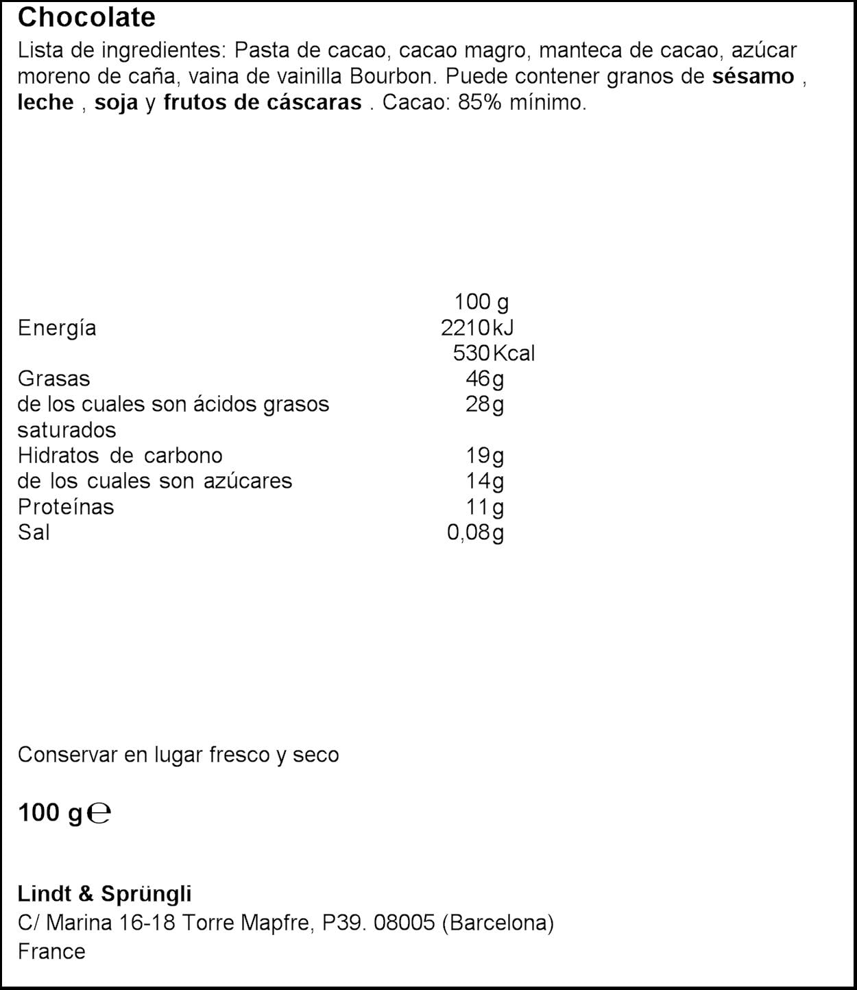 Lindt&Sprungli Tavoletta Excellence 85% - 4 Confezioni da 100 g