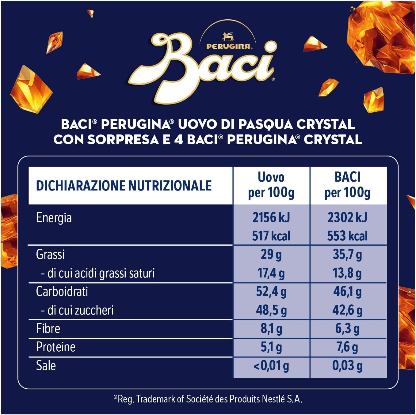 BACI PERUGINA Uovo di Pasqua 2026 Cioccolato all'Arancia Crystal con Sorpresa e 4 Cioccolatini 265g