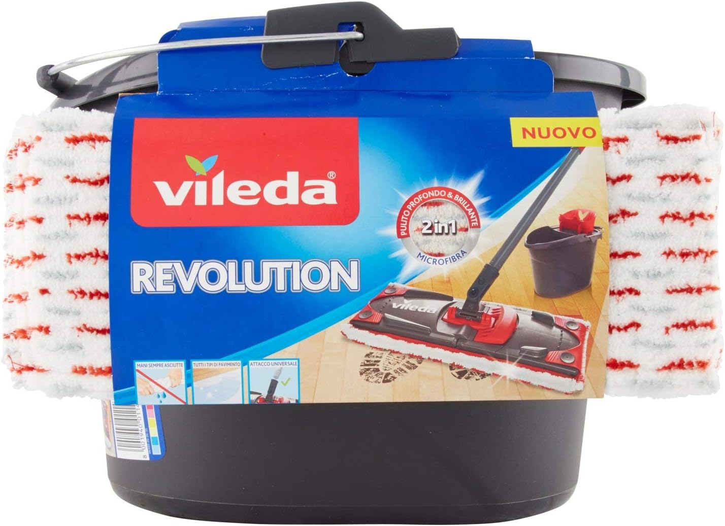 Vileda SuperMocio Revolution Sistema Lavapavimenti con Secchio, Strizzatore e Piastra, con Panno in Microfibra, Ferro