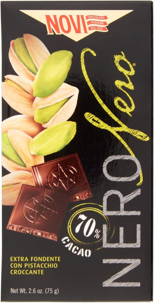 TAVOLETTA CIOCCOLATO NOVI NERONERO PISTACCHIO CROCCANTE 75 GR 70% CACAO