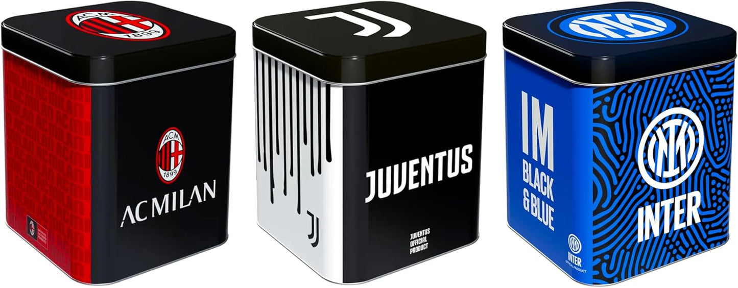 TRIS Mini Panettone BIANCONERO + NERAZZURRO + ROSSONERO con Uvetta e Senza Canditi in Latta per Juventus, Inter e Milan 80g (2024)