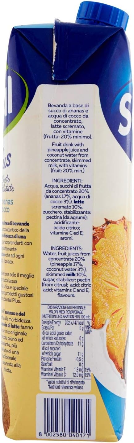 Santàl Plus, Succo di Ananas e Cocco, con Una Goccia di Latte, 1L