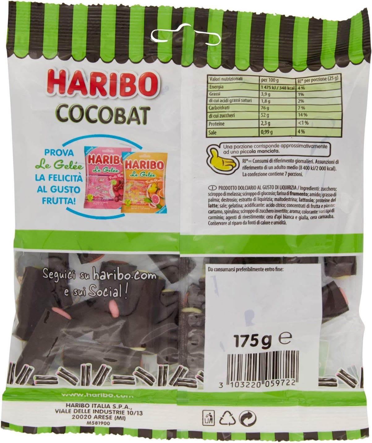 Haribo Cocobat, Caramelle Gommose Ripiene, Gusto Liquirizia, Ideali per Feste e Dolci Momenti di Relax - 175gr (Confezione da 4)