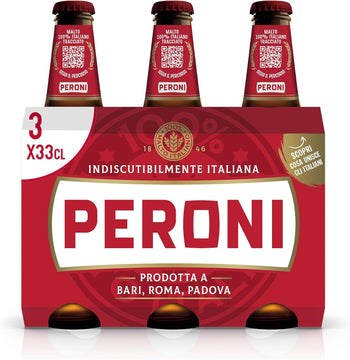 Peroni Birra Edizione Speciale, Pack con 3 birre in bottiglia da 33cl, Birra Lager con Malto 100% Italiano, Gusto Moderatamente Amaro, Gradazione Alcolica 4.7% Vol