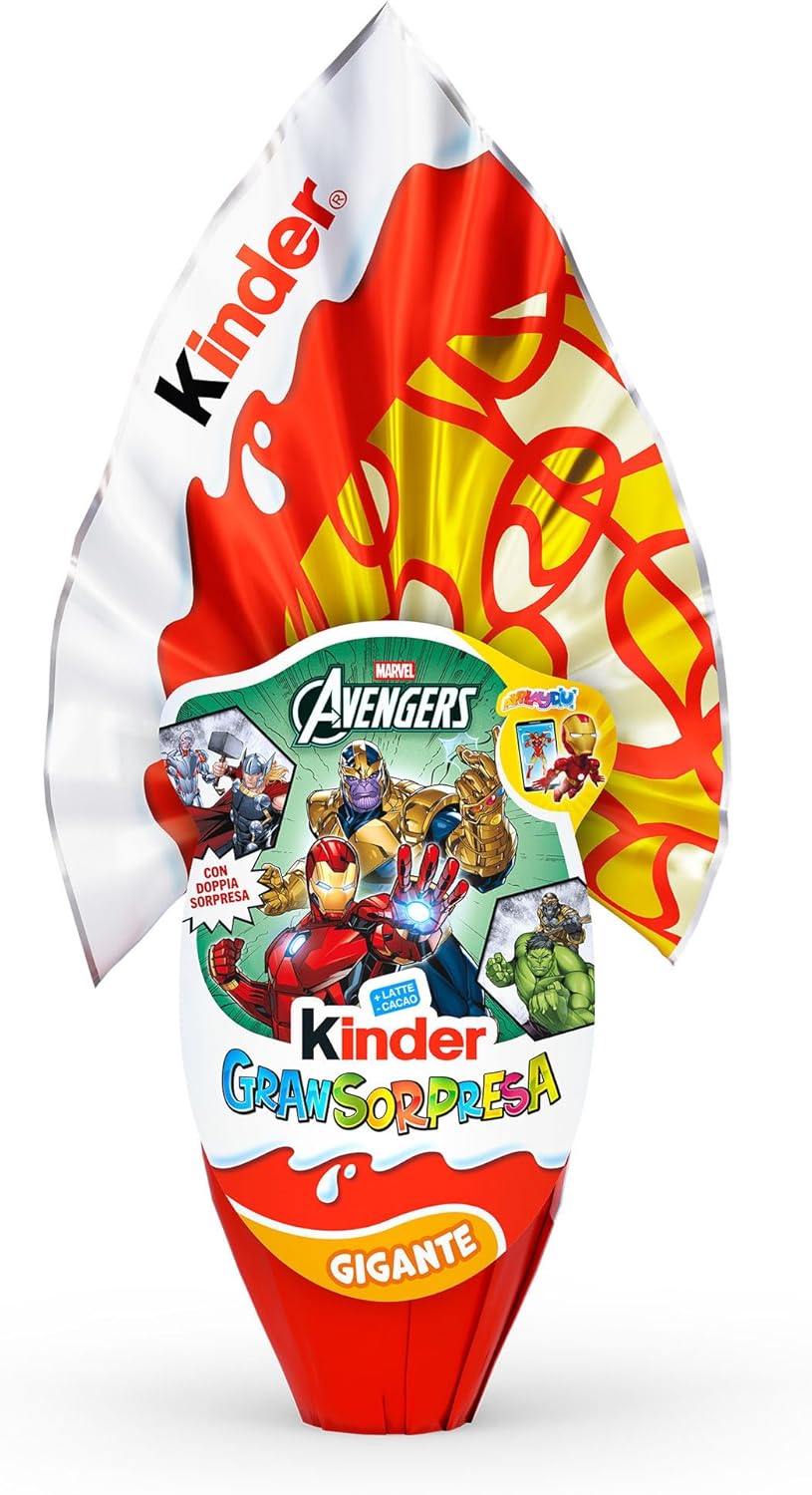 Kinder GranSorpresa Gigante Marvel Avengers, Uovo di Pasqua Kinder 2026 di Finissimo Cioccolato al Latte con Doppia Sorpresa Marvel Avengers, 320 g
