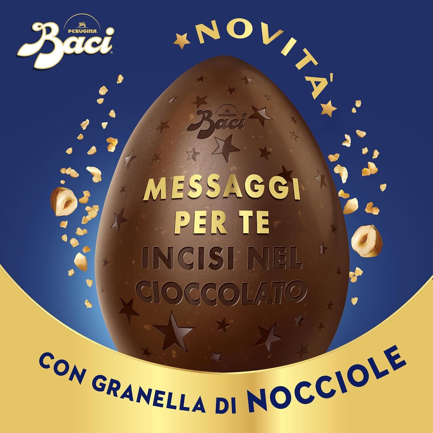 BACI PERUGINA Uovo di Pasqua 2025 Cioccolato Fondente Inciso con granella di Nocciole e 4 Cioccolatini 310g