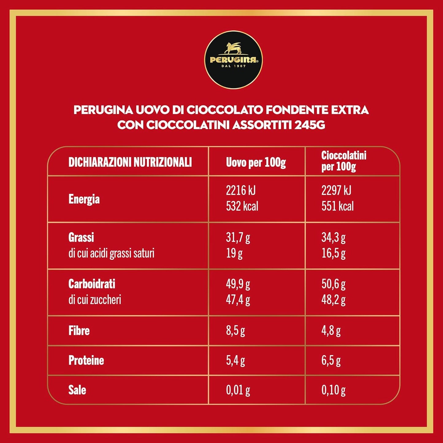 PERUGINA Uovo di Pasqua 2025 Cioccolato Fondente con 3 Cioccolatini 245g