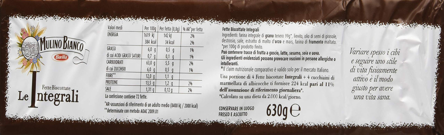 Mulino Bianco - Fette Integrali - 16 confezioni da 630g [10.08kg]