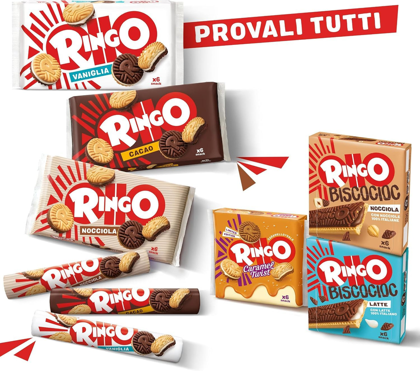 3X Confezioni Per Pavesi Ringo Cacao 330 g x 3 | Biscotti Farciti con Crema al Gusto di Cacao | Formato Famiglia | 990 g Totali | 18 Porzioni