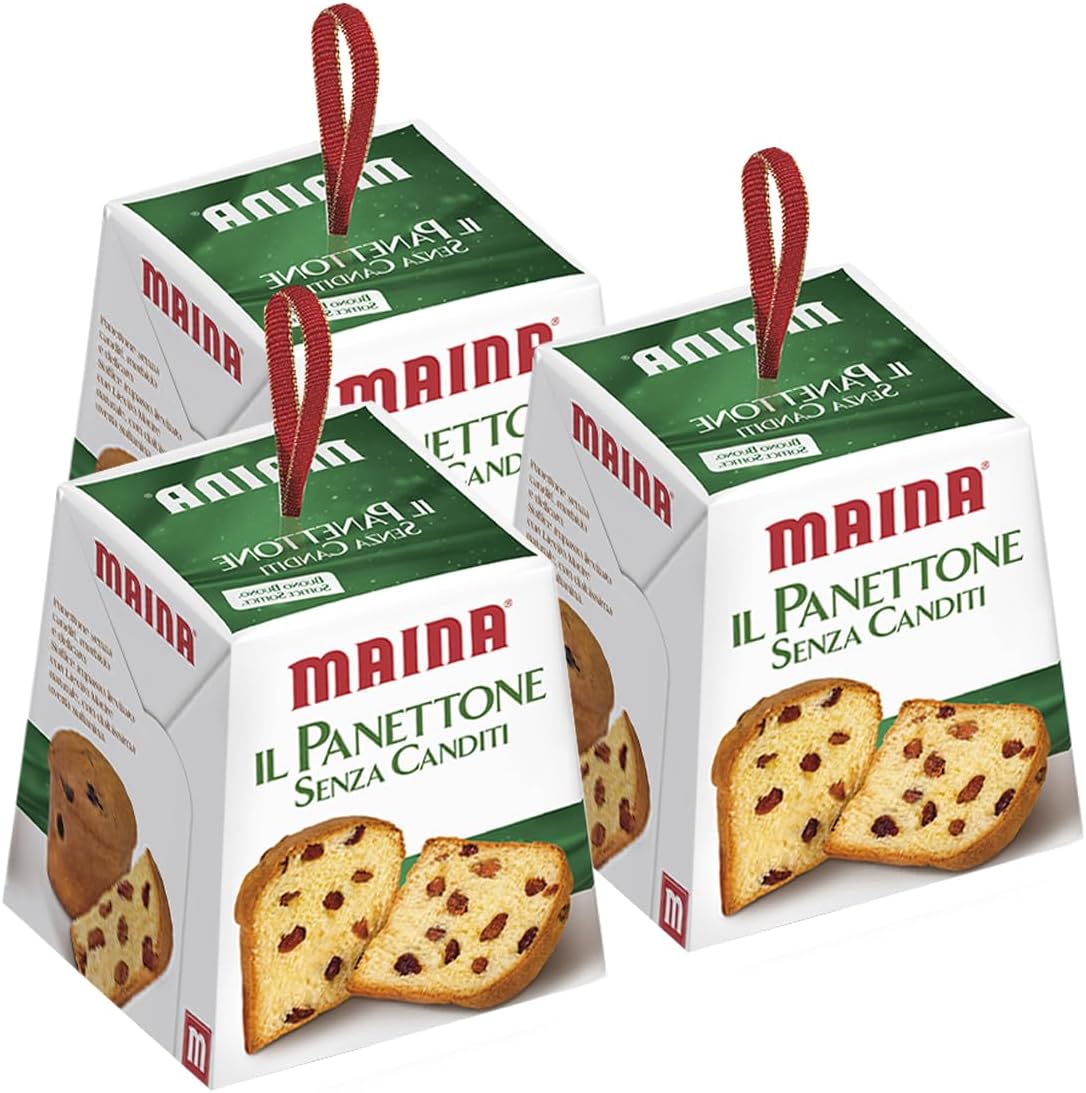 3X Maina il Panettone Mini Buono e Soffice con Uvetta e senza Canditi 100g - Natale 2023 [3 Confezioni]