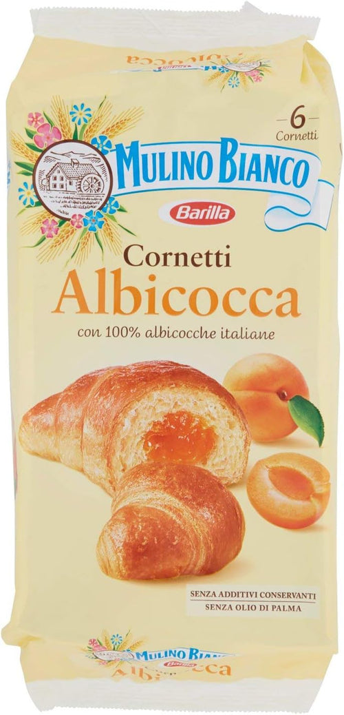 Mulino Bianco Cornetti con Confettura di Albicocche 100% Italiane - 6 brioches - 300 g