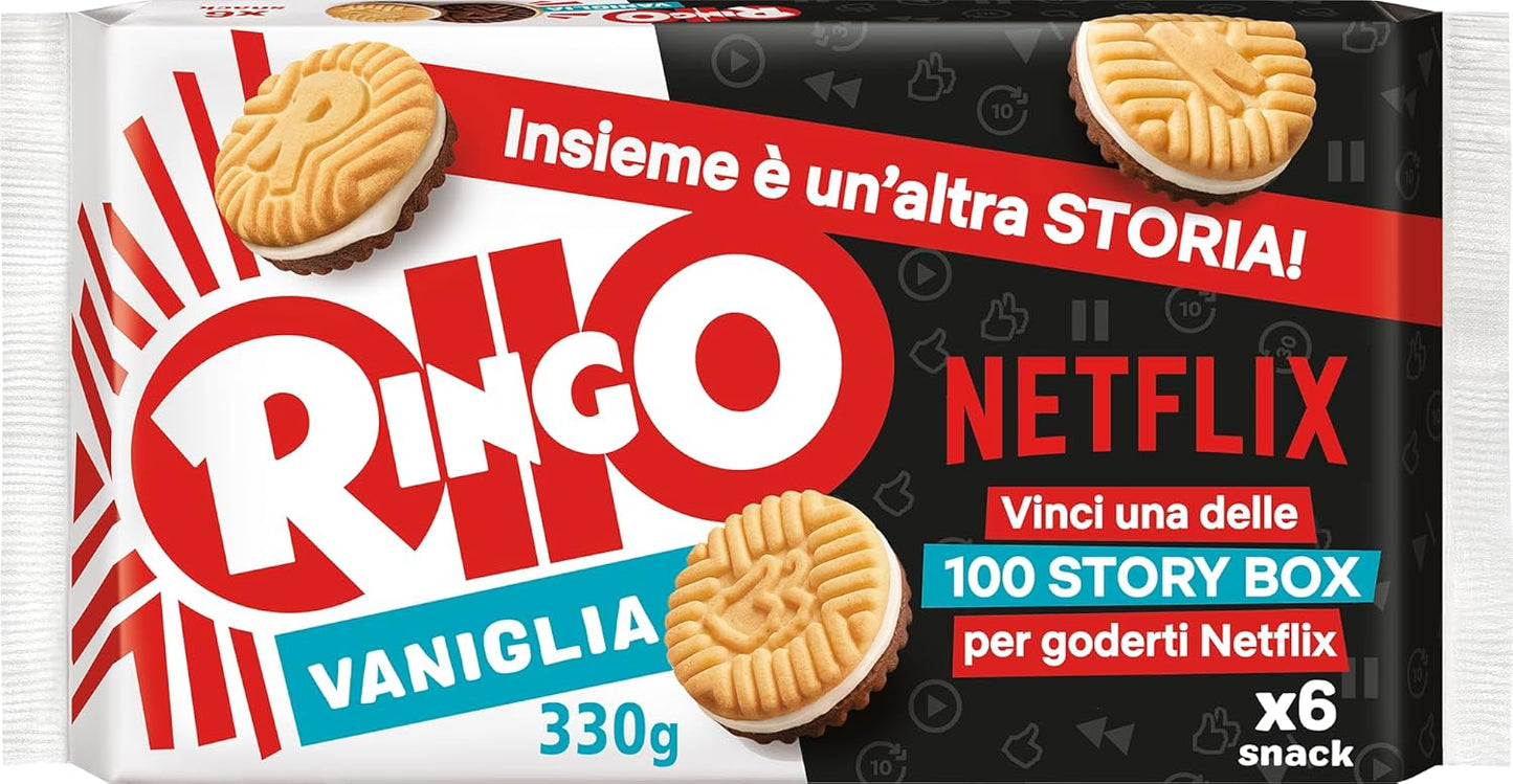 Pavesi Snack Ringo Vaniglia Formato Famiglia, Biscotti Farciti con Crema alla Vaniglia, Snack Dolce per Merenda o Pausa Studio, Confezione da 330 g