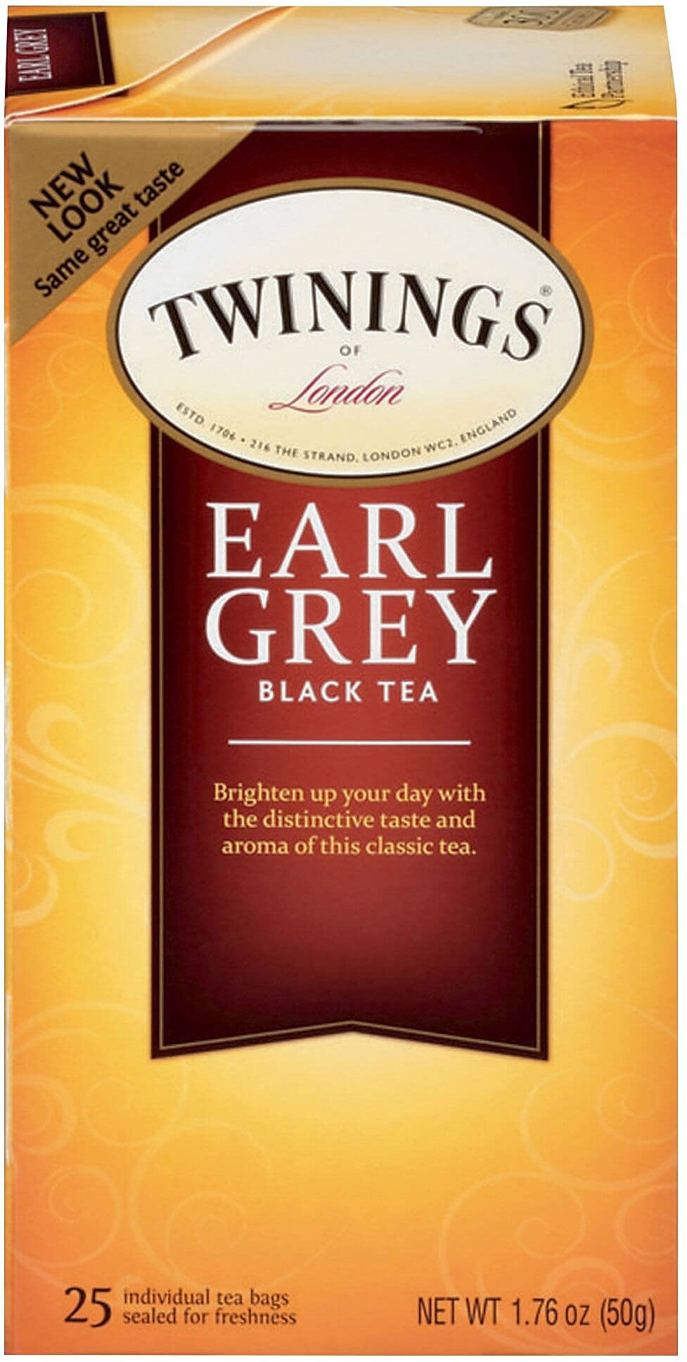 TWININGS Tea Bags, Earl Grey, 1.76 oz, 25/Box