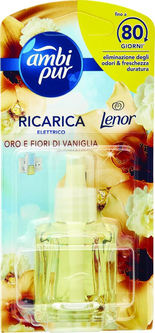 Ambi Pur Oro e Fiori di Vaniglia Ricarica Diffusore Elettrico per Ambienti 20 ml, per Rimuovere gli Odori