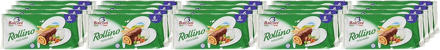 Balconi Rollino Nocciola - 222 gr, Confezione da 20 Pacchi da 6 Merendine