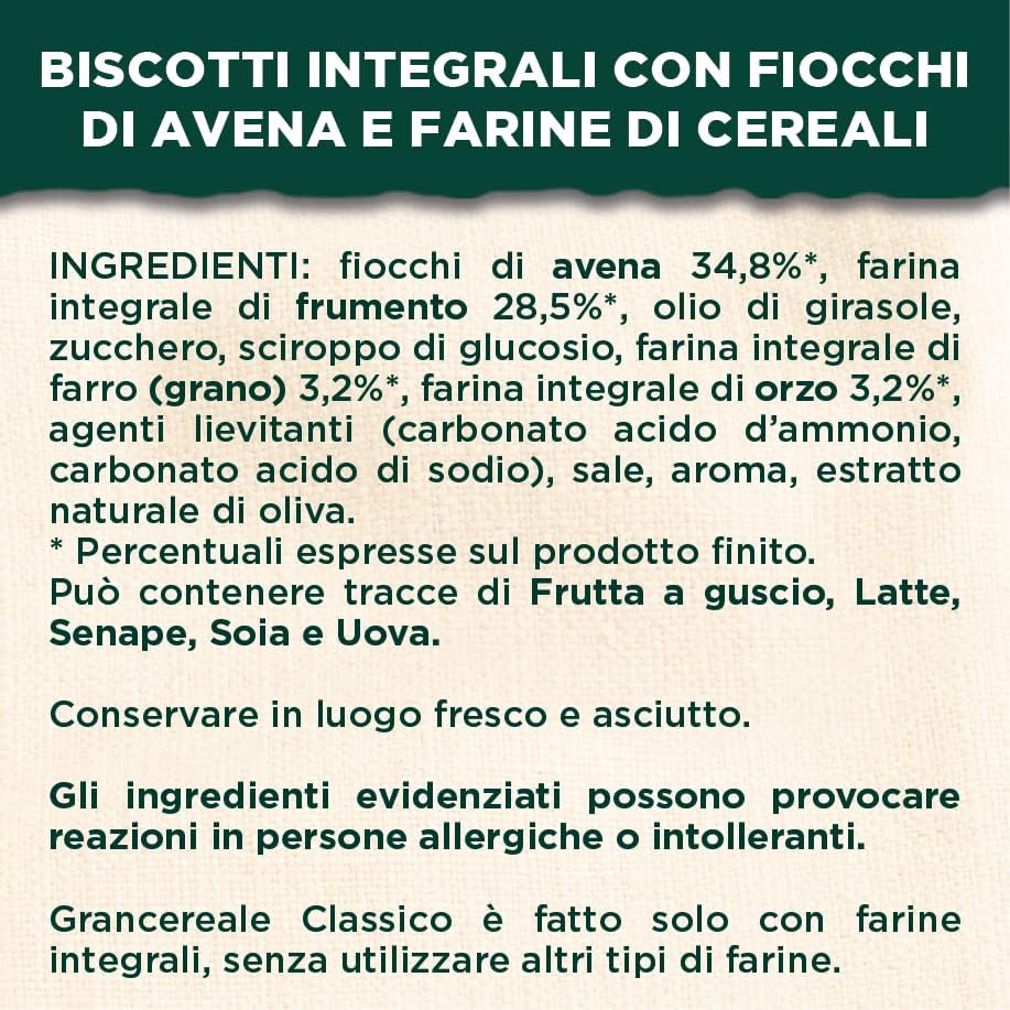 Gran Cereale Biscotti Gran Cereale Classico, Ricchi di Fibra e Fosforo, 500 g