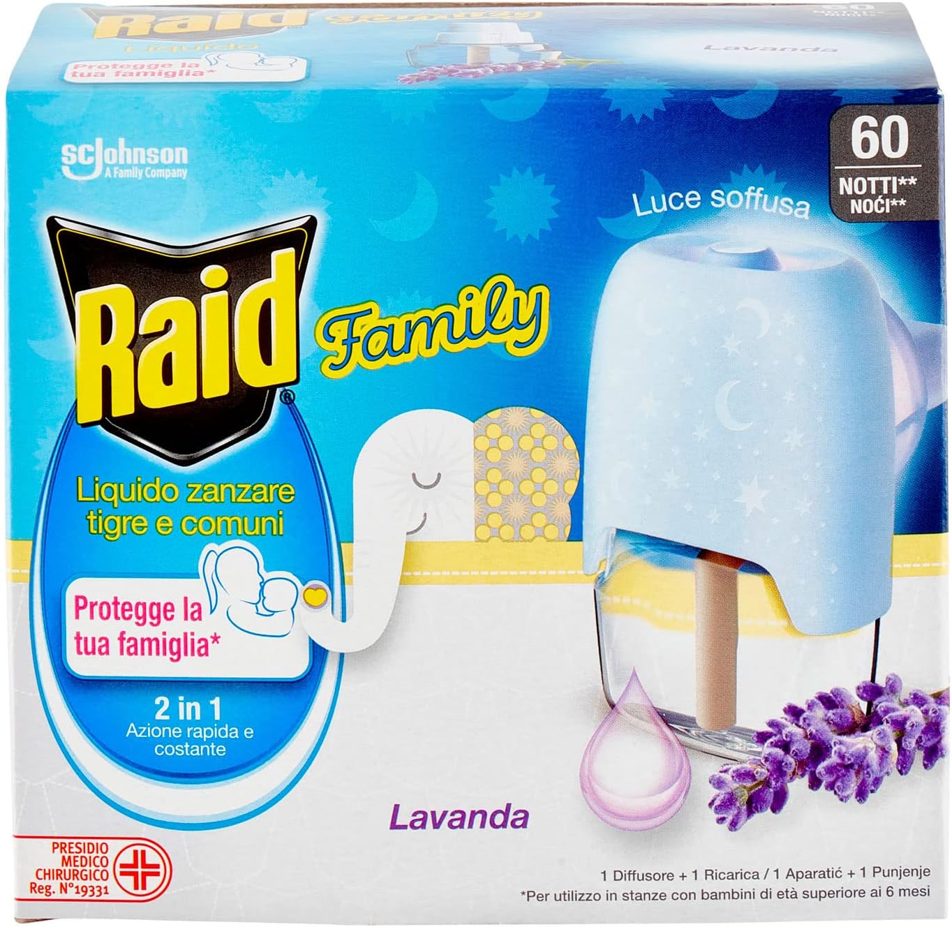 Raid Liquido Zanzare Tigri e Comuni con Ricarica, Lavanda, 60 Notti, 36ml