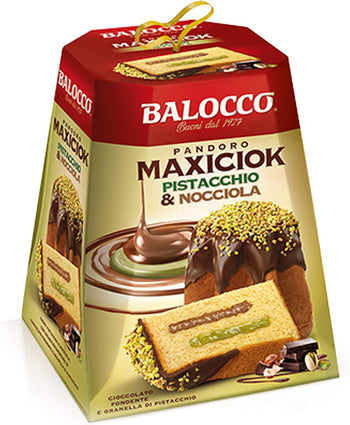 PANDORO BALOCCO 800gr PANDORO MAXICIOK PISTACCHIO E NOCCIOLA CIOCCOLATO FONDENTE