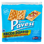 Gran Pavesi Cracker Salati Senza Granelli di Sale in Superficie con Grano 100% Italiano, Senza Olio di Palma, Snack Salato per la Merenda, Formato Bipacco con 36 Porzioni