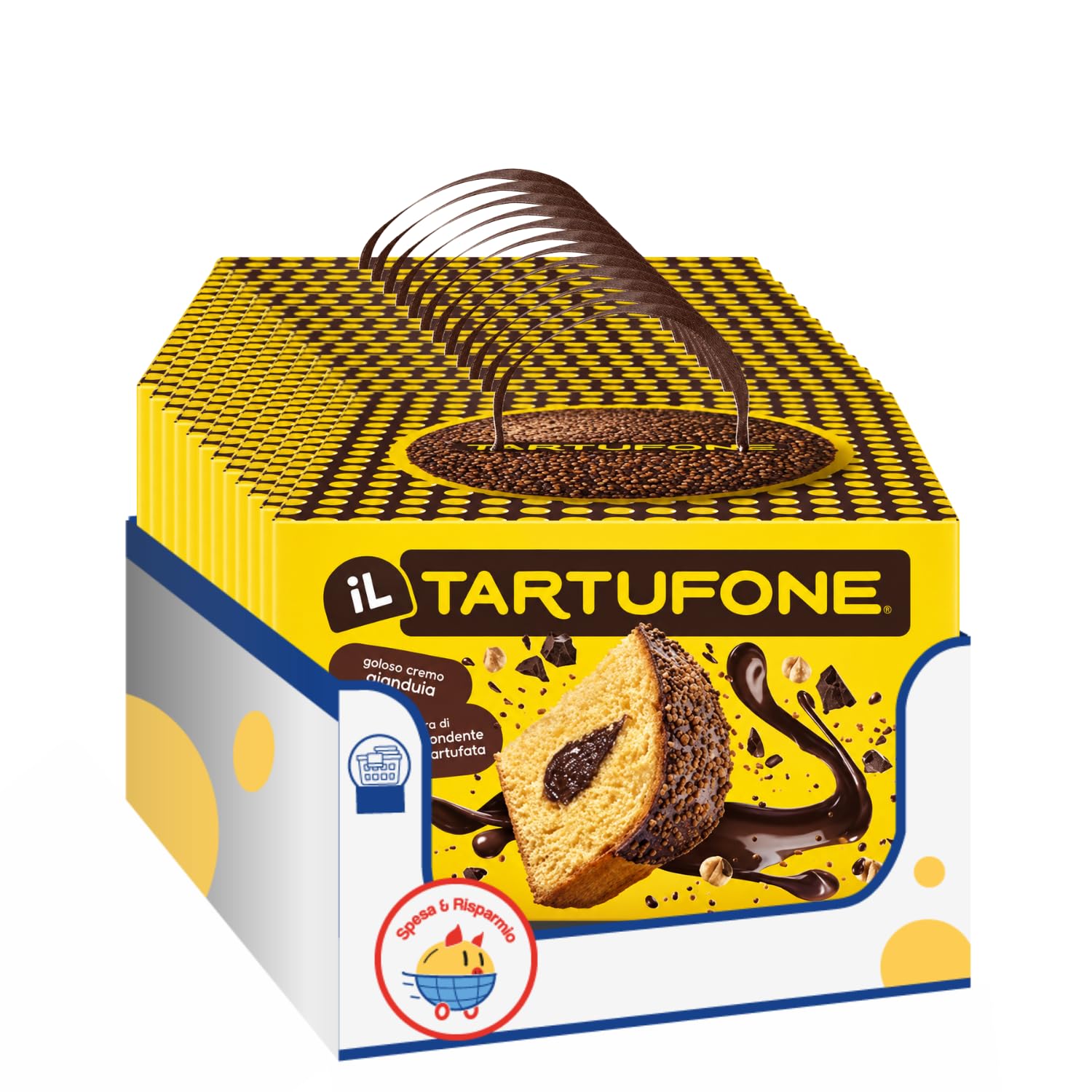 Motta Il Tartufone 750 g, Dolce Lievitato con Crema Gianduia, Copertura di Cioccolato Fondente e Granella – Variazioni 4/8/12 Pezzi (4 PEZZI)