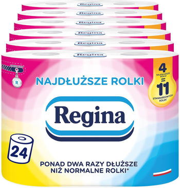 Regina Rotoli di carta igienica più lunghi, 24 rotoli da 430 fogli, più di due volte più lunghi dei rotoli normali, 2 strati, 47 metri, certificato FSC, cellulosa pura, certificato NIZP-PZH